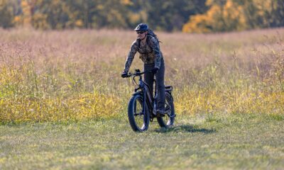 Fat tire e-bike riding on a rocky trail