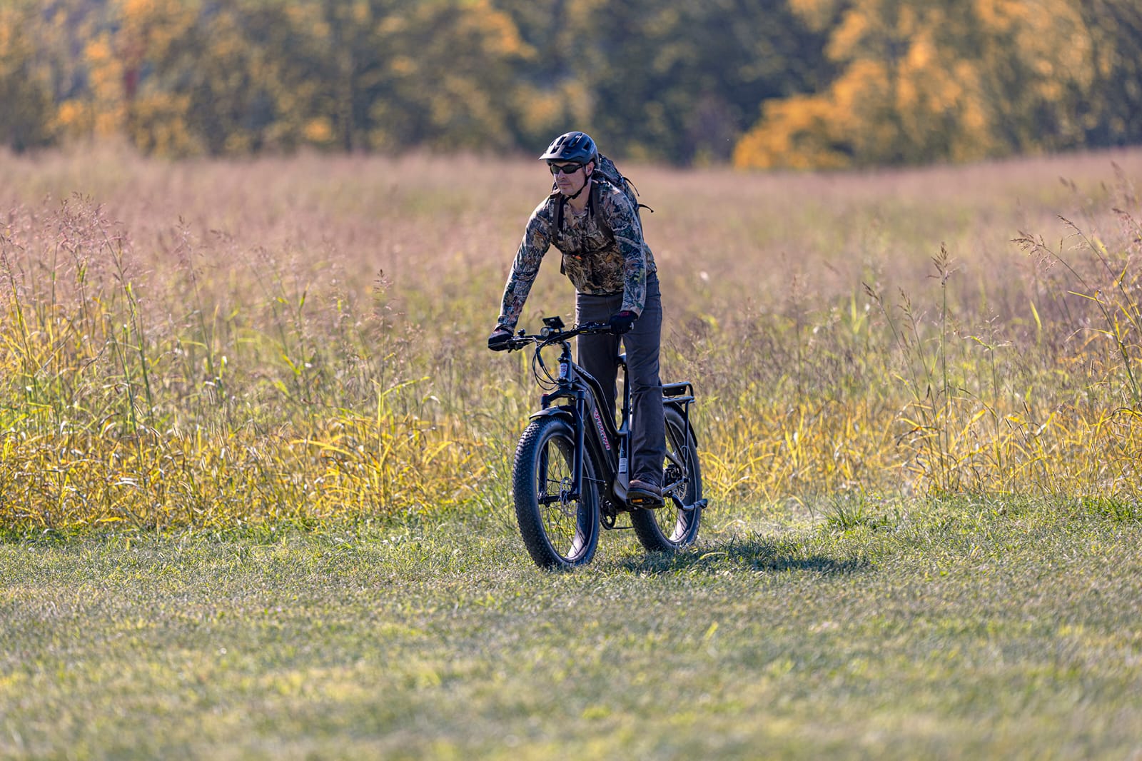 Fat tire e-bike riding on a rocky trail